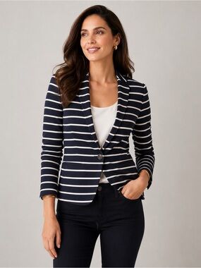 Banana republic Navy and White Striped Women's Blazer button